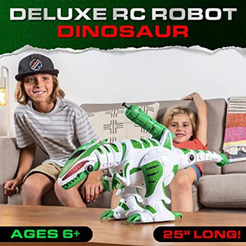 Power Your Fun Intellisaur Remote Control Dinosaur Robot for Kids Interactive Electronic Pet RC Robot Toy with Touch Sensors to Walk Talk Dance Wag Tail Launch Darts T-Rex Roar Battle Mode