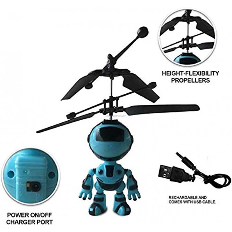 Warmsunshine Robot Toy Gift Boy 6 Years Old Blue Mini RC and Hand Control Flight Helicopter Robot Fairy Tale Doll Birthday Christmas Party Supplies.（Flying Robot）