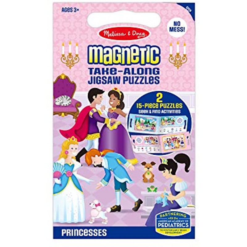 Melissa & Doug Take-Along Magnetic Jigsaw Puzzles Travel Toy – Princesses 2 15-Piece Puzzles