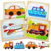TOY Life 4 Pack Wooden Puzzles for Toddlers Traffic Shape Montessori Toy Jigsaw Puzzles with 4 Animal Shape Early Learning Preschool Educational Toys Gifts for 1 2 3 Years Old Toddlers