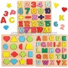 Wooden Puzzles for Toddlers Wooden Alphabet Number Shape Puzzles Toddler Learning Puzzle Toys for Kids 1 2 3 4 5 6 Years Old Boys & Girls 3 in 1 Puzzle for Toddlers…
