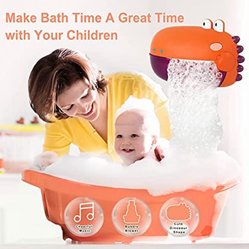 Bling Valley Bath Bubble Machine Bath Toys for Toddlers 1-3 Dinosaur Bath Bubble Maker with 12 Music for Kids Orange