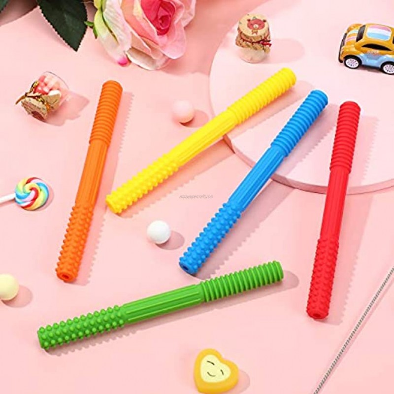 5 Pieces Teether Tube Silicone Hollow Teether Pipes with Brush for Babies Over 3 Years Old Sensory Exploration and Teething Relief for Infant Toddlers