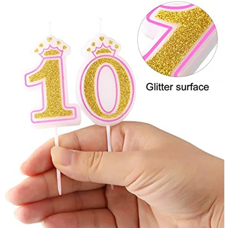Birthday Candles Cake Numeral Candles Happy Birthday Cake Candles Topper Decoration for Girls Birthday Wedding Anniversary Celebration Favor 10th