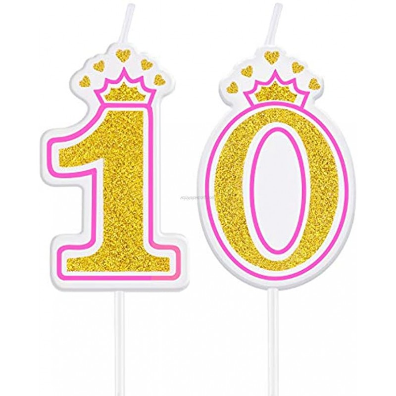 Birthday Candles Cake Numeral Candles Happy Birthday Cake Candles Topper Decoration for Girls Birthday Wedding Anniversary Celebration Favor 10th