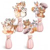 24PCS Floral Woodland Animal Centerpiece Sticks Pink Flowers Boho Woodland Creatures Shaped Cutouts Table Toppers for Forest Friends Girls Baby Shower Wild One Camping Party Supplies Cabin Home Decor