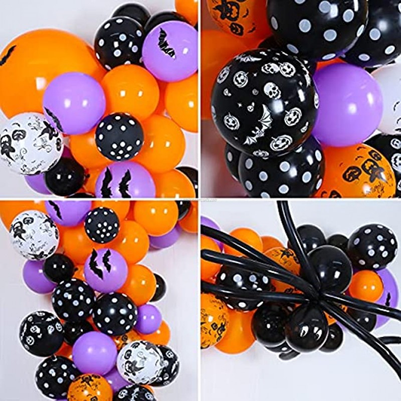 BERNIE ANSEL Halloween Balloon Garland Arch Kit,136pcs Include Printed Matte Black Orange White Balloons,Big Spider Balloons,3D Bats Sticker for Halloween Party Decorations Indoor Outdoor