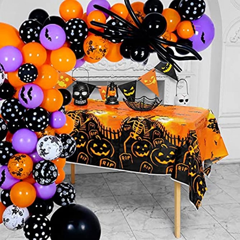 BERNIE ANSEL Halloween Balloon Garland Arch Kit,136pcs Include Printed Matte Black Orange White Balloons,Big Spider Balloons,3D Bats Sticker for Halloween Party Decorations Indoor Outdoor