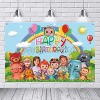 Cartoon Family Happy Birthday Party Banner 5 x 3ft Cartoon Family Party Decoration Photography Background for Photo Studio Baby Shower Birthday Party Supplies Banner