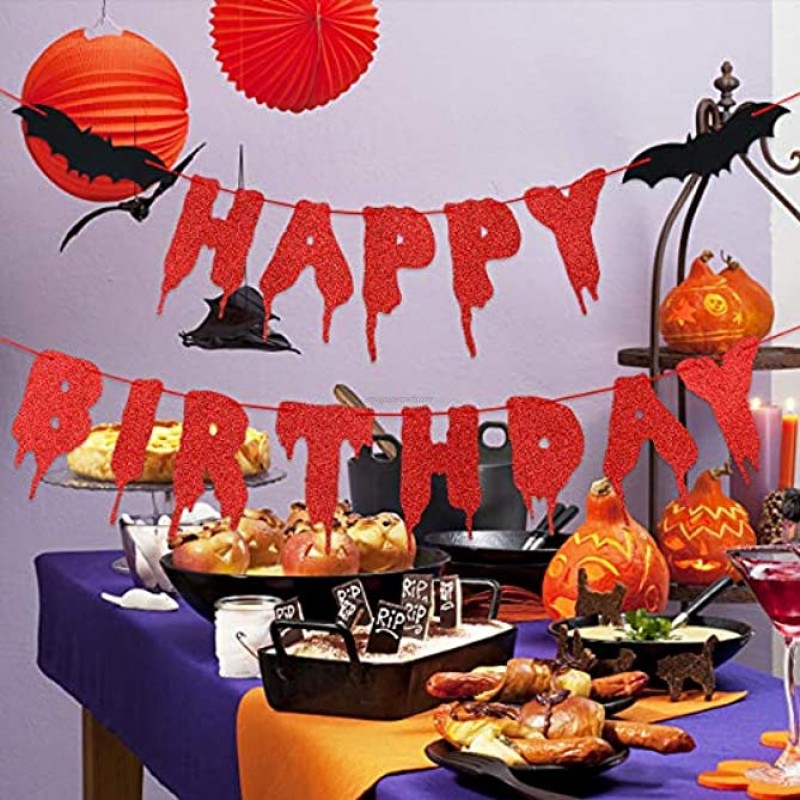 Halloween Birthday Banner Red Glitter Bloody Happy Birthday Halloween Banner Halloween Birthday Party Decorations Halloween Zombie Vampire Diaries Birthday Party Decor
