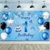 Happy 1st Birthday Backdrop Banner Blue Newborn Boys First Birthday Backdrop Photography Background for 1st Birthday Baby Shower Party Decorations Supplies 72.8 x 43.3 Inch（Stylish 1st）