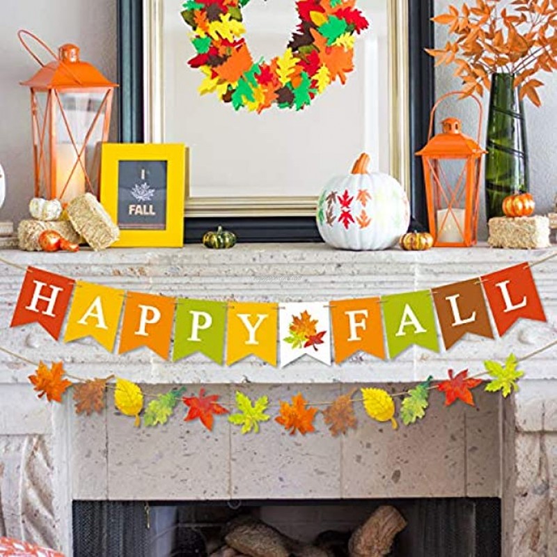 Happy Fall Banner Maple Leaves Garland Seasonal Festive Home Decoration for Mantle Halloween Thanksgiving Day Bunting Sign Fall Party Supplies
