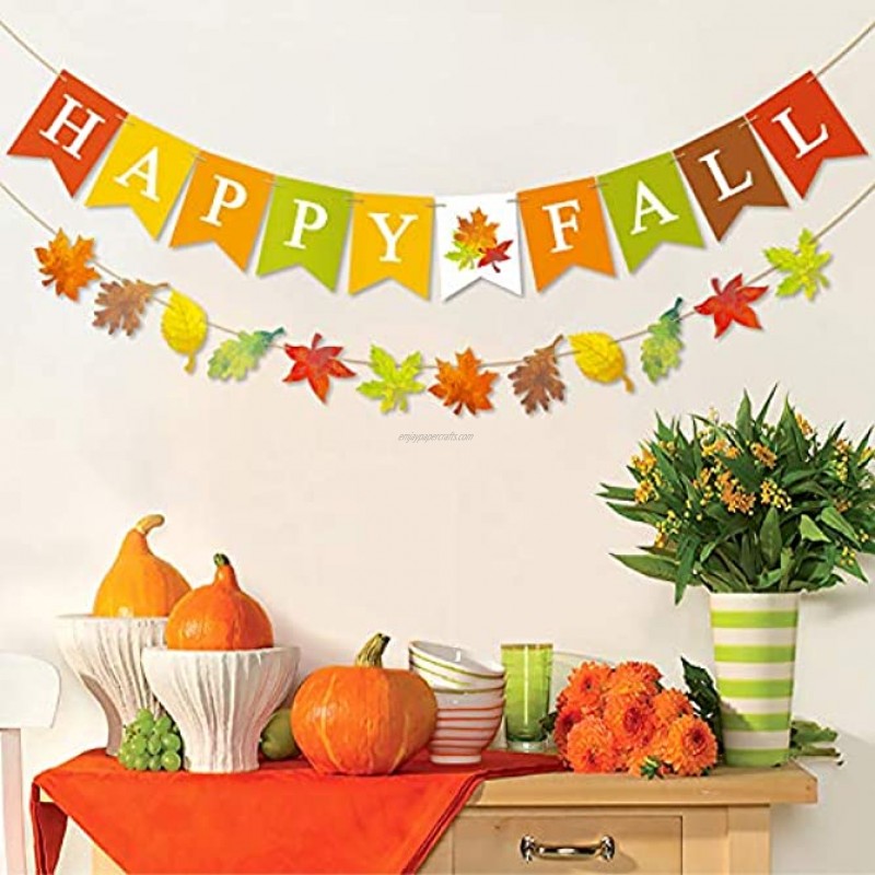 Happy Fall Banner Maple Leaves Garland Seasonal Festive Home Decoration for Mantle Halloween Thanksgiving Day Bunting Sign Fall Party Supplies