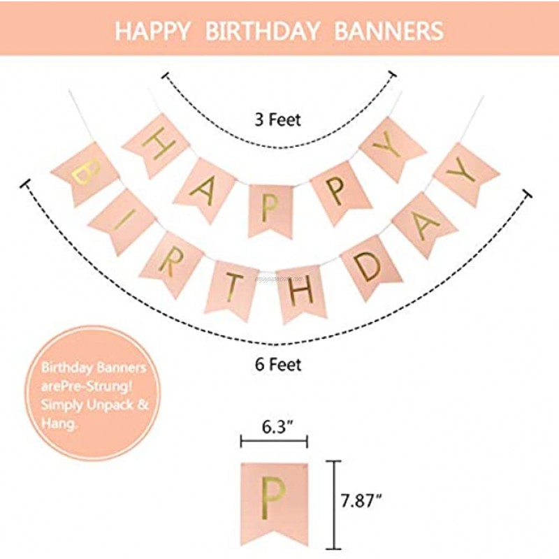 LITAUS Birthday Decorations Pink and Gold Happy Birthday Decoration for Women Happy Birthday Banner Hanging Swirls Paper Garland for Baby Shower Birthday Party Girls Birthday Party Decorations