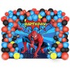 Spiderman Birthday Party Decorations 5 x 3 Ft Backdrop Banner Photography Background and 80 Pcs Latex Balloons Kit Superhero Theme Party Supplies for Indoor Outdoor Living Room Yard