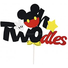 CHuangQi Oh Twodles Cake Topper Mickey Themed 2nd Birthday Cake Decor Second Birthday Party Supplies