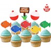 48 Pcs Gone Fishing Bobber Cupcake Toppers Kids Little Fisherman Birthday Party Cake Decoration Supplies