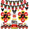 58 Pcs Mickey Mouse Party Supplies Kit Micky Mouse Decoration for Birthday with Banner Balloon Hang Swirls Door Hanger Sign Cake Topper Cupcake Toppers Birthday Party Favor Set for Boy and Girl