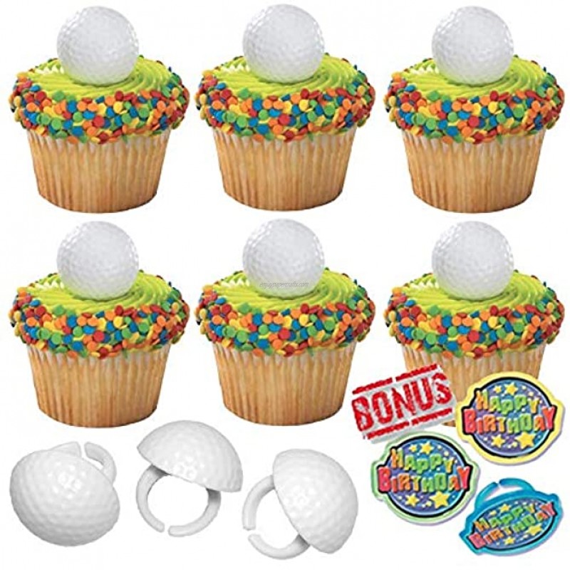 Bundle of Fun Golf Ball Cupcake Toppers and Birthday Ring 25 Piece