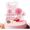 Happy Birthday Pink Cake Topper Lowki Pink Cupcake Topper with Pink Paper Fans Confetti Balloon Birthday Cake Supplies Decorations6 pieces