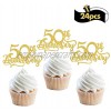 LILIPARTY 24Pcs Gold Glitter 50th Anniversary Cupcake Topper Happy 50th Cheers to 50 Years Cupcake Topper 50th Birthday Wedding Anniversary Party Decoration Suppliers