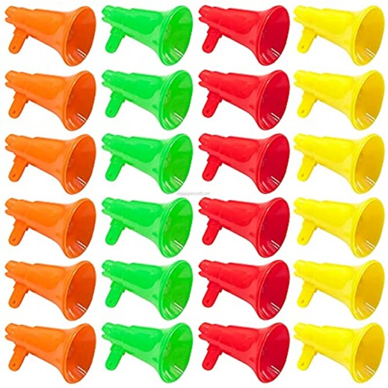 24 PCS Mini Megaphone Whistles Fun Party Noisemaker Toys Colorful Cheerleading Noisemakers for School Parades Cheer Game Accessories Christmas Goodie Bag Fillers Party Favors Supplies