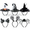 Aneco 6 Pack Assorted Halloween Costume Headbands Witch Spider Hat Headbands Skull Cross Hair Boppers for Halloween Costume Party 6 Styles