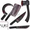 JOYIN 5 Pieces Bloody Halloween Weapons Machete Knife Axe Cleaver and Sickle Halloween Props Party Decoration Set for Halloween Decoration Haunted Houses and Chunky Costume. Size 15"-17"