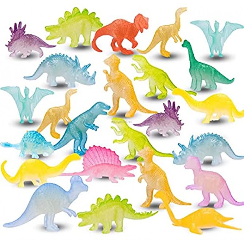 Mini Dinosaurs Toys 48PCS Glow In Dark Dino Figures Dinosaur Party Favors Supplies Decoration Halloween Treat Bag Bulk for Kids Boys Girls Birthday Cup Cake Topper Goodie Bags Stuffers Pinata Fillers