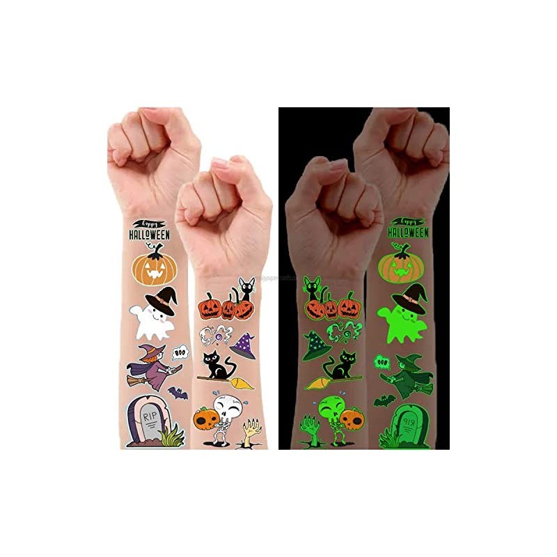 Partywind 10 Sheets Luminous Halloween Temporary Tattoos for Kids Glow Halloween Decorations Birthday Party Favors Supplies Halloween Fake Tattoos Goodie Bag Fillers Games Accessories for Party