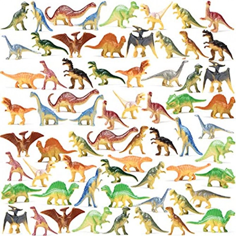 Prextex Box of Mini Dinosaur Toys 72 Count Best for Dinosaur Party Favors Cake Toppers Easter Eggs Filler