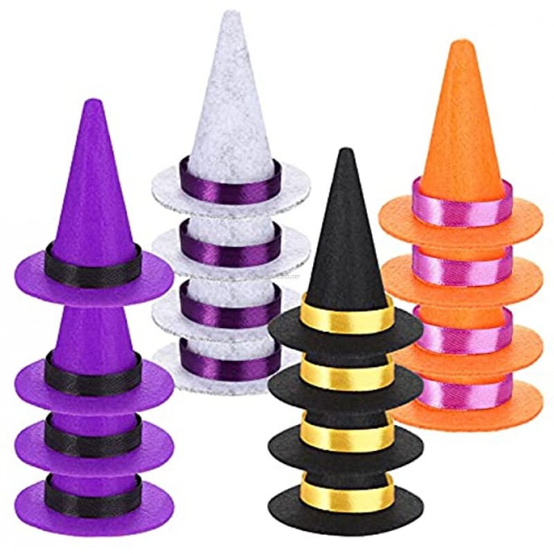 16 Pieces Halloween Mini Witch Hats Party Hat Bottle Hats Mini Top Hat Wine Bottle Toppers with Ribbon for Party Table Decoration Halloween Party Favor 8 x 7 cm 3.1 x 2.8 Inches