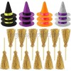 24 Pieces Halloween Mini Witch Hats Wine Bottle Covers Toppers and Mini Broom for Crafts Mini Halloween Decorations Wine Bottle Caps Felt Small Witch Hat for Halloween Party Favor Supplies