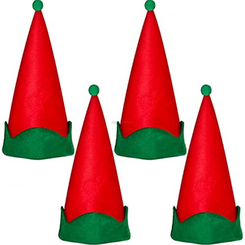 SATINIOR 4 Pieces Red Felt Elf Hats Christmas Santa Elf Hat Xmas Holiday Party Costume Favors Gifts Accessories for Teens