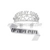 Semato Birthday Crown and Glitter Sash Kit— Birthday Decorations for Women Birthday Party Supplies and Favor silver