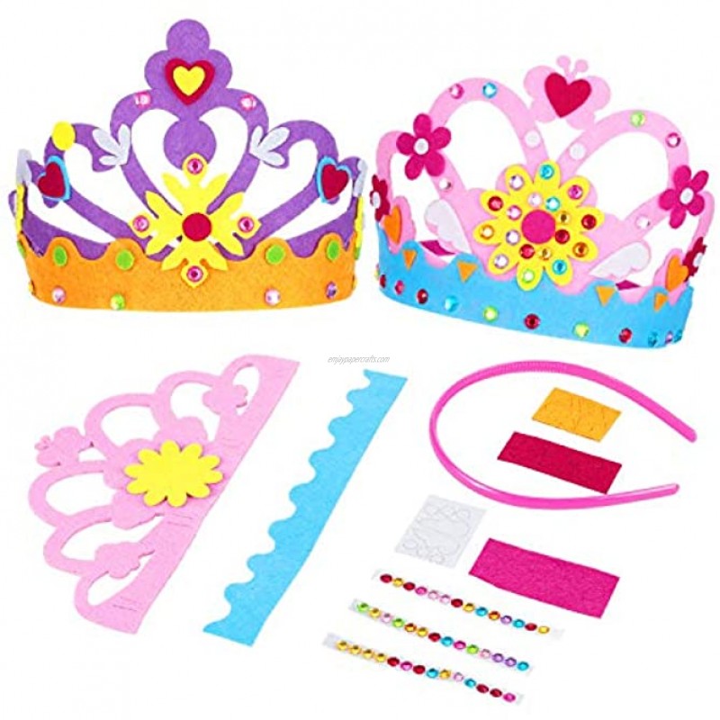 WILLBOND 12 Pieces Foam Princess Tiaras Craft Kit Girl King Crowns Craft Kit Kids Making Your Own Tiaras DIY Party Crown Hat with Rhinestone Stickers Princess Party Favors