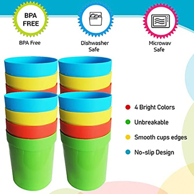 16 Packs Kids Unbreakable Cups 4 Colors Reusable Party 16oz Plastic Drinking Cups Unbreakable Dishwasher Safe Cups