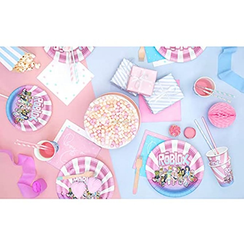 Girls Party Plates and Cups Sandbox Game Party Supplies Video Game Birthday Decorations 7 Inch 9 Inch Plates 9 oz Cups 12 Guests