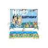 Blue Dog Backdrop and Tablecloth for Sheepdog Theme Birthday Party Supplies Cartoon Blue Dog Bingo Photography Background Banner with Disposable Table Cover for Kids Party Decorations 5x3FT