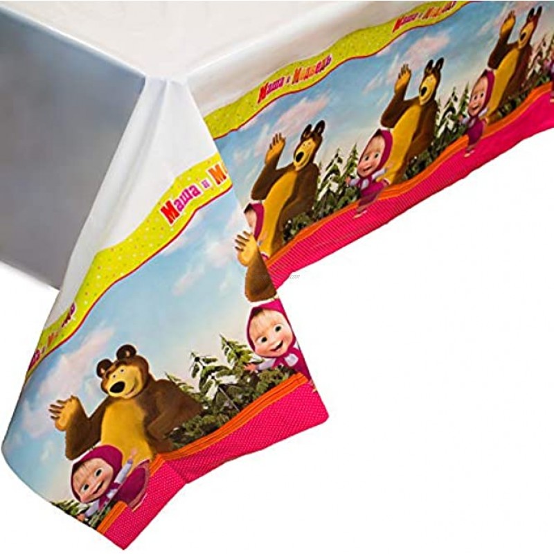 Bright Tablecover Masha and the Bear for Kids Birthday Party Supplies with Favorite Characters