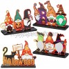 Fovths 4 Pieces Happy Halloween Table Decorations Halloween Wooden Table Centerpiece Boo Signs Gnomes Ornaments Table Signs for Halloween Party Table Dinner Decoration Supplies