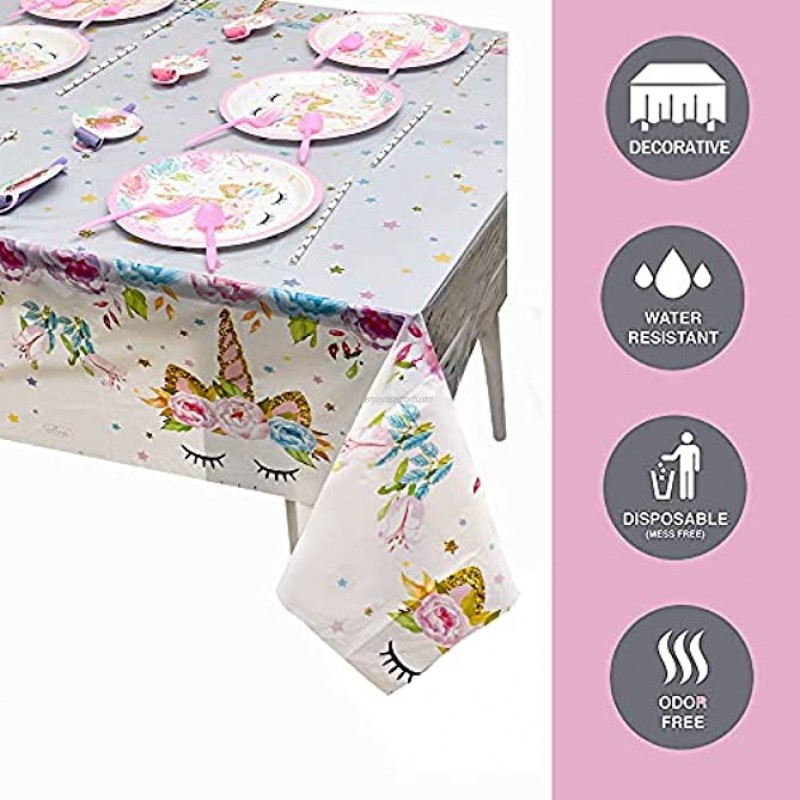 Oigco 3 Packs Unicorn Tablecloth Large 53'' X 90'',Unicorn Table Cloth for Birthday Party Disposable Plastic Table Cover Unicorn Party Supplies for Baby Shower and Birthday Decoration for Girls