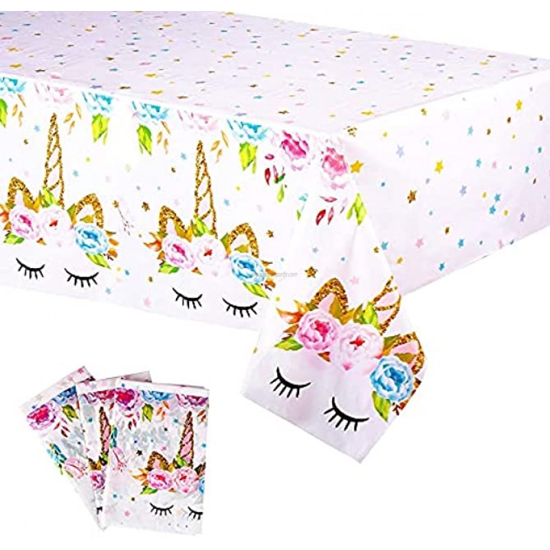 Oigco 3 Packs Unicorn Tablecloth Large 53'' X 90'',Unicorn Table Cloth for Birthday Party Disposable Plastic Table Cover Unicorn Party Supplies for Baby Shower and Birthday Decoration for Girls