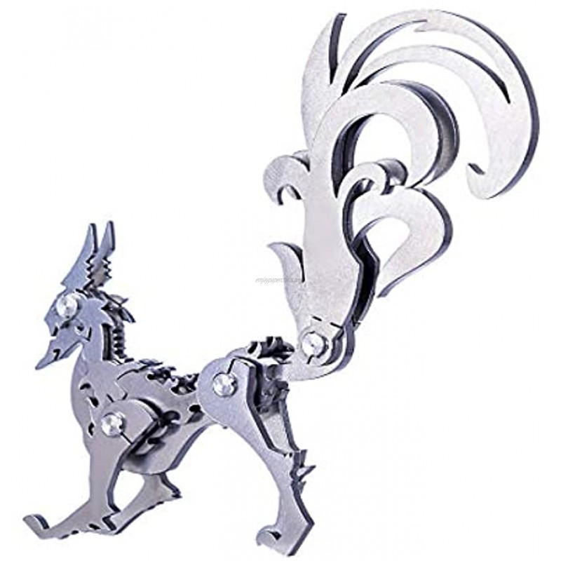 Haoun 3D Metal Puzzle Model DIY Assembly Animal Model Stainless Steel Model Kit Jigsaw Puzzle Brain Teaser Educational Toy Desk Ornament Nine-Tailed Fox