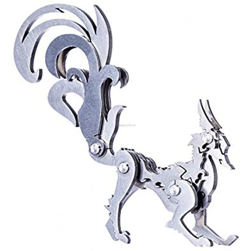 Haoun 3D Metal Puzzle Model DIY Assembly Animal Model Stainless Steel Model Kit Jigsaw Puzzle Brain Teaser Educational Toy Desk Ornament Nine-Tailed Fox