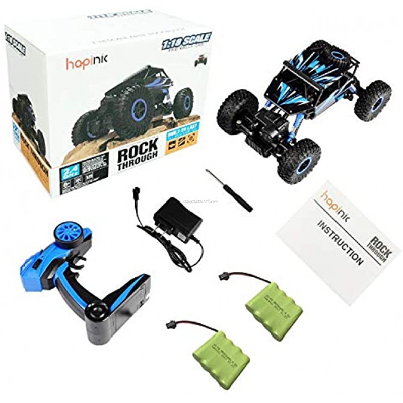 Hapinic RC Car with Two Battery 4WD 2.4Ghz 1 18 Crawlers Off Road Vehicle Toy Remote Control Car Blue Color