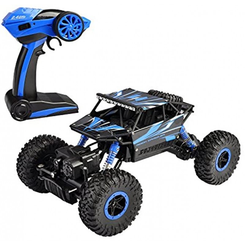 Hapinic RC Car with Two Battery 4WD 2.4Ghz 1 18 Crawlers Off Road Vehicle Toy Remote Control Car Blue Color