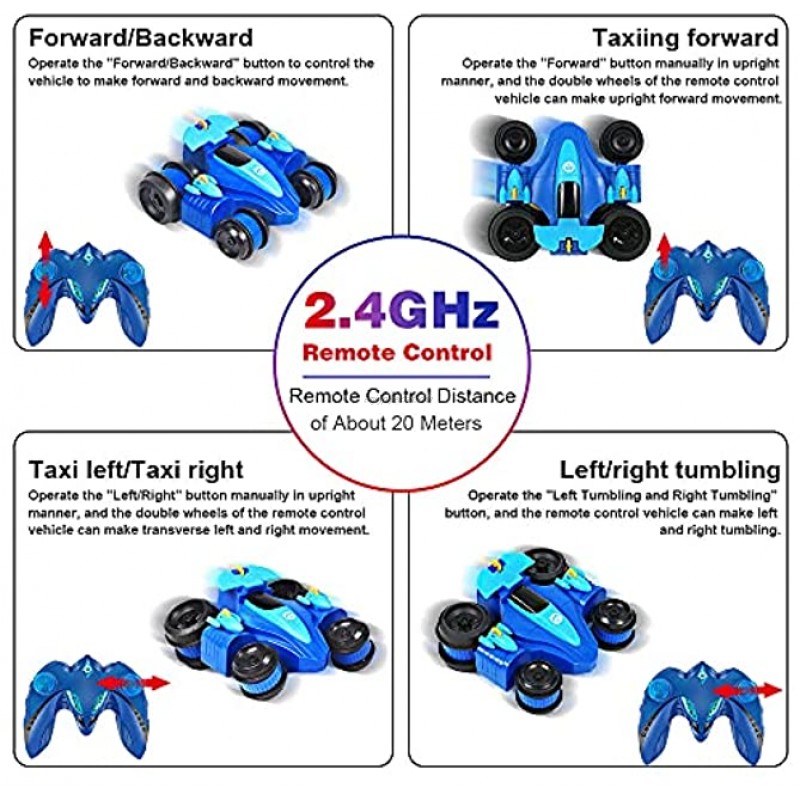 Remote Control Car RC Cars Stunt Car Toy 4WD 2.4Ghz Double Sided 360° Rotating Kids Toys Cars with Colorful Headlights Gifts for 4 5 6 7 8 9 10 11 12 Year Old Boys Girls