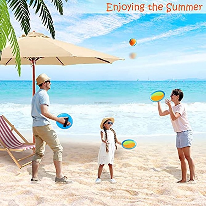 Toss and Catch Ball Set Ball and Catch Game with 4 Paddles & 4 Balls Paddle Ball Catch Set Paddle Toss and Catch Ball Game Beach Toys Outdoor Indoor Catch Ball Gifts for Kids Adults Family
