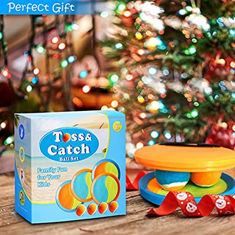Toss and Catch Ball Set Ball and Catch Game with 4 Paddles & 4 Balls Paddle Ball Catch Set Paddle Toss and Catch Ball Game Beach Toys Outdoor Indoor Catch Ball Gifts for Kids Adults Family